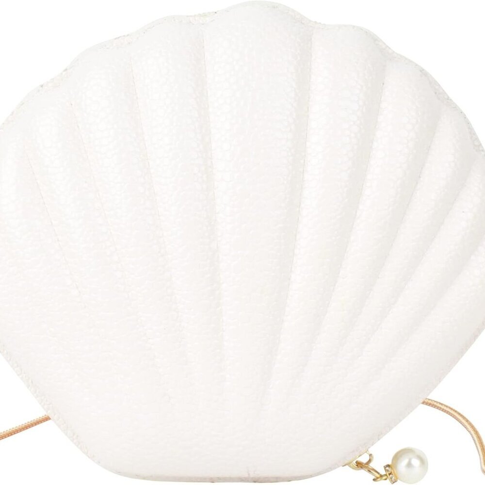 Women Seashell Clutch Faux Leather Evening Bag With Chain Strap